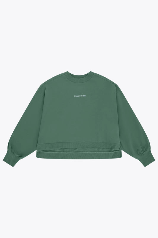 2733-Osk Women Cropped Drop Shoulder Sweater-Green