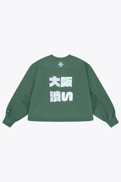 2733-Osk Women Cropped Drop Shoulder Sweater-Green