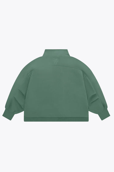 2732-Osk Women Cropped Drop Shoulder Half Zip Sweater-Green