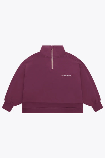 2732-Osk Women Cropped Drop Shoulder Half Zip Sweater-Plum