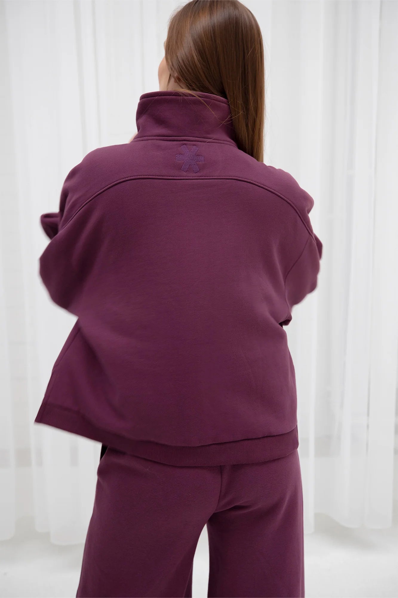 2732-Osk Women Cropped Drop Shoulder Half Zip Sweater-Plum