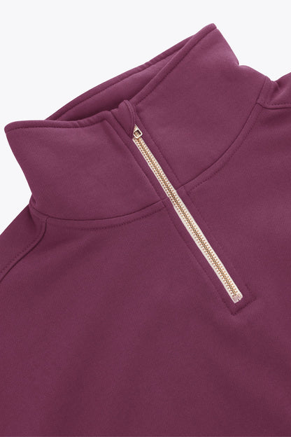 2732-Osk Women Cropped Drop Shoulder Half Zip Sweater-Plum