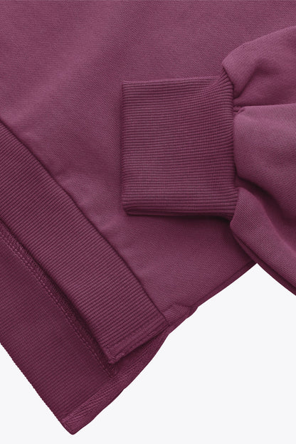 2732-Osk Women Cropped Drop Shoulder Half Zip Sweater-Plum