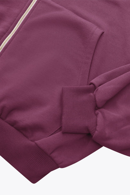 2734-Osk Women Cropped Drop Shoulder Full Zip Hoodie-Plum