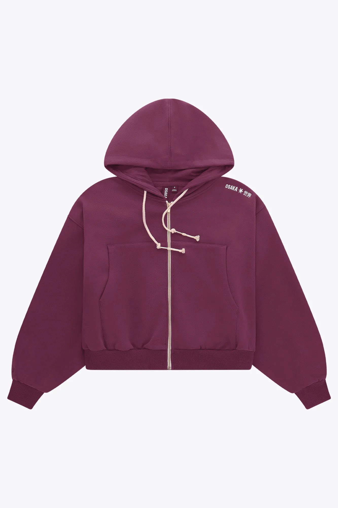 2734-Osk Women Cropped Drop Shoulder Full Zip Hoodie-Plum
