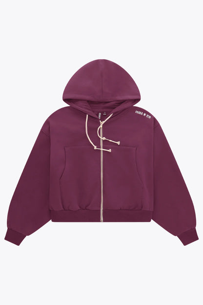 2734-Osk Women Cropped Drop Shoulder Full Zip Hoodie-Plum