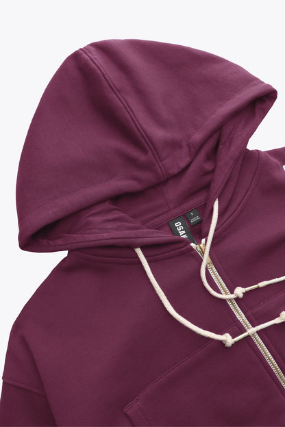 2734-Osk Women Cropped Drop Shoulder Full Zip Hoodie-Plum