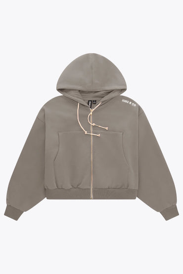 2734-Osk Women Cropped Drop Shoulder Full Zip Hoodie-Grey