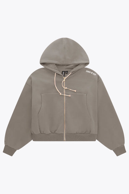 2734-Osk Women Cropped Drop Shoulder Full Zip Hoodie-Grey