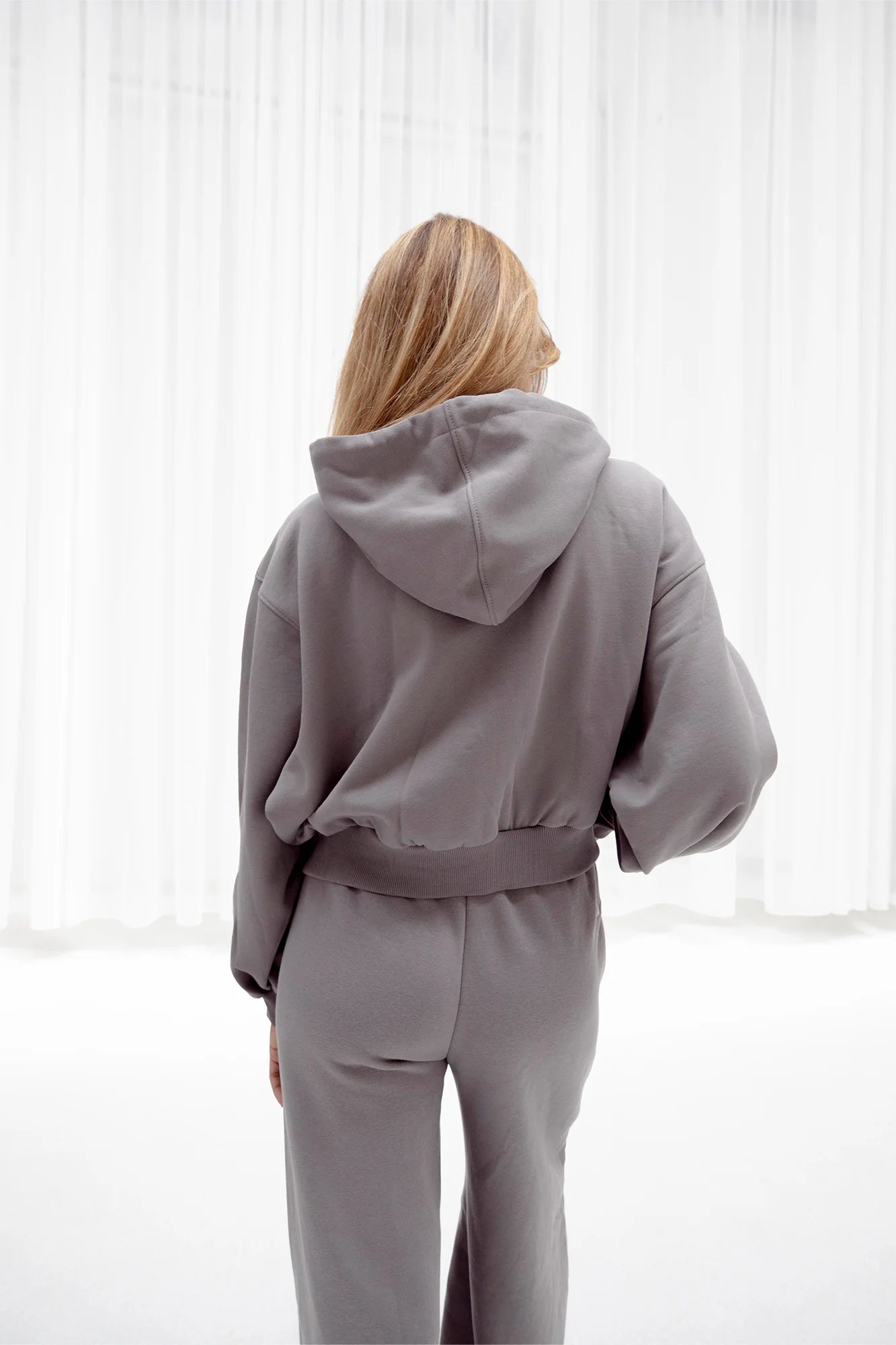 2734-Osk Women Cropped Drop Shoulder Full Zip Hoodie-Grey