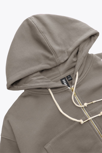 2734-Osk Women Cropped Drop Shoulder Full Zip Hoodie-Grey
