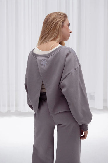 2735-Osk Women Crossed Back Drop Shoulder Sweater-Grey