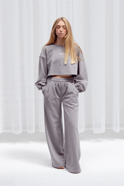 2735-Osk Women Crossed Back Drop Shoulder Sweater-Grey