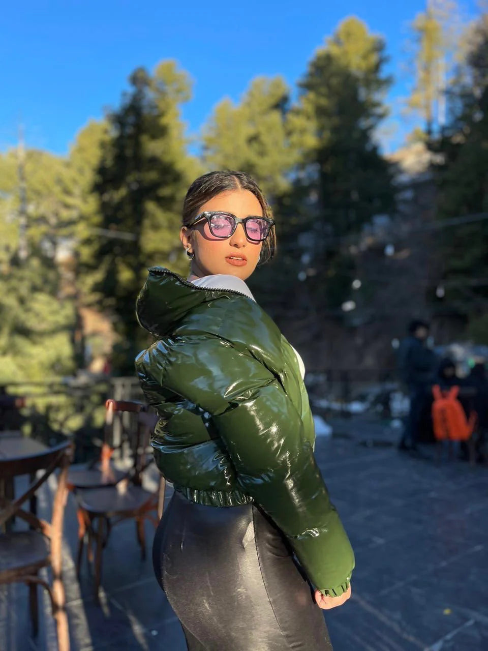 3000-Women’s Vinyl Cropped Full Zip Jacket