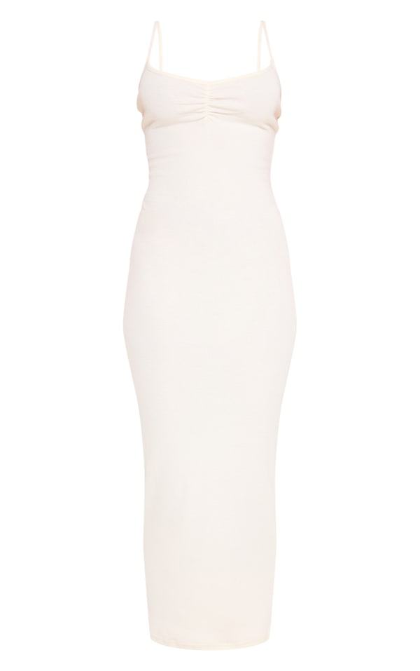 Rib Ruched Bust Strappy Midaxi Dress-PLT-2540-Cream