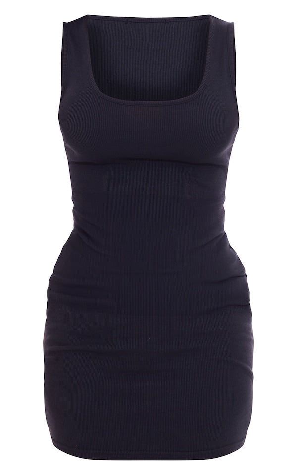 PLT Scoope Neck Strappy Bodycon Dress-2444-Black