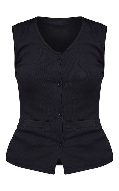 Ribbed Knitted Sleeveless Waistcoat-PLT-2548
