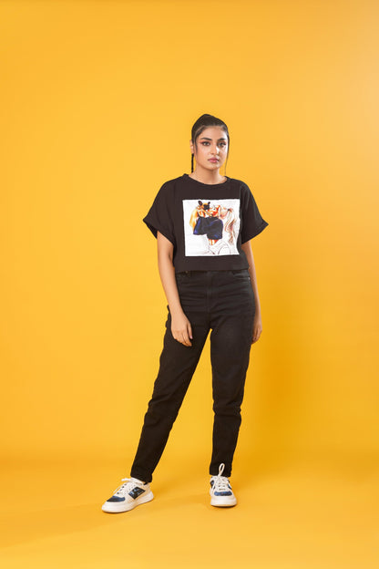 one size fits all Dog kiss girl croptop-LTST-0169-Black - FactoryX.pk