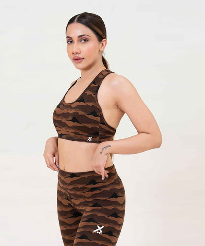 Cross over Camo Sports Bra-FX-58-Brown