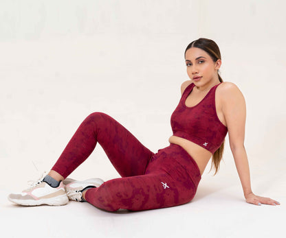 Camo Sports Bra-FX-57-Burgundy