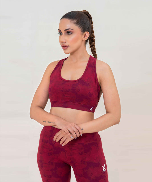 Cross over Camo Sports Bra-FX-58-Burgundy