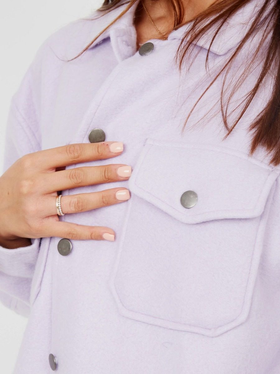 Plain Lilac Fleece Shacket For Women-2488