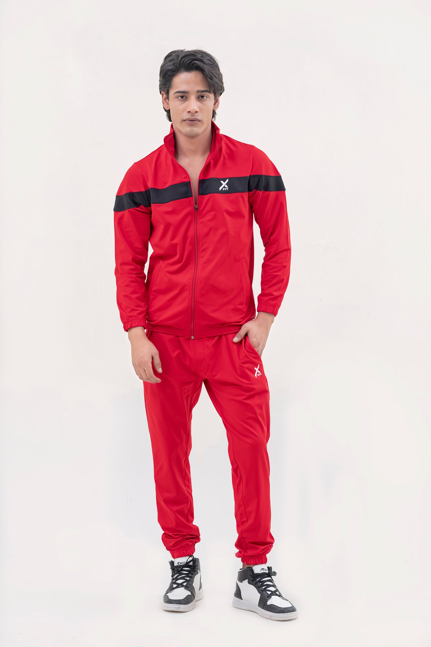 X-Fit  Panel Tracksuit For Men-2581-Red