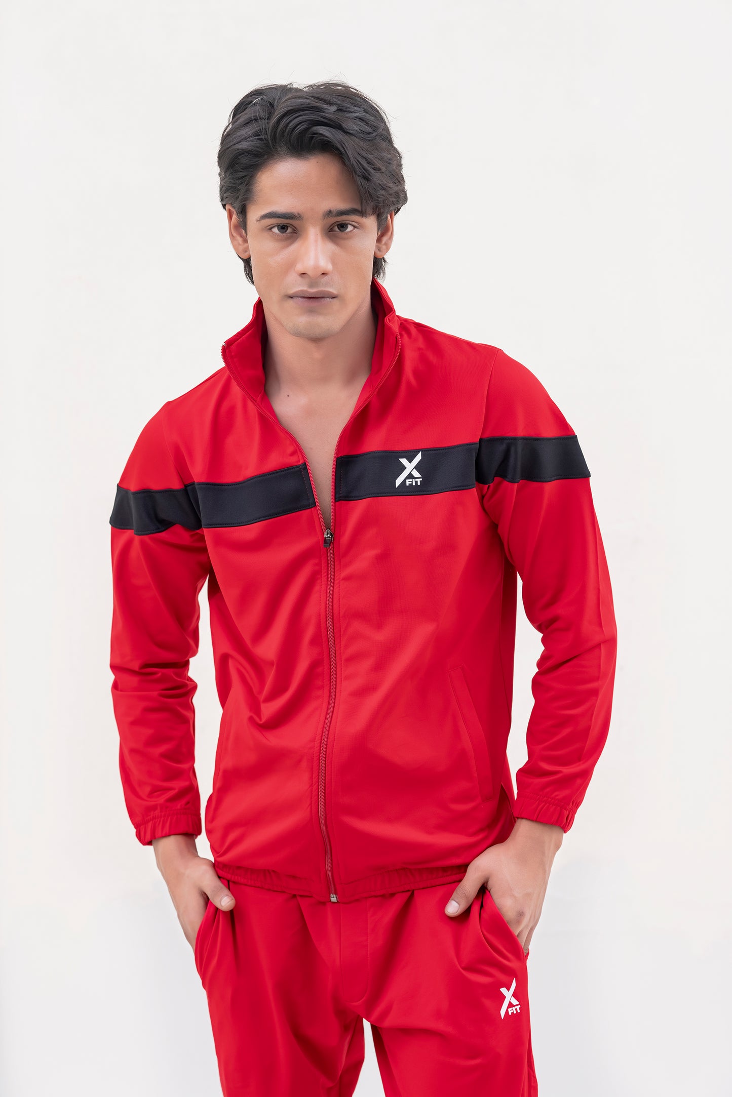 X-Fit  Panel Tracksuit For Men-2581-Red