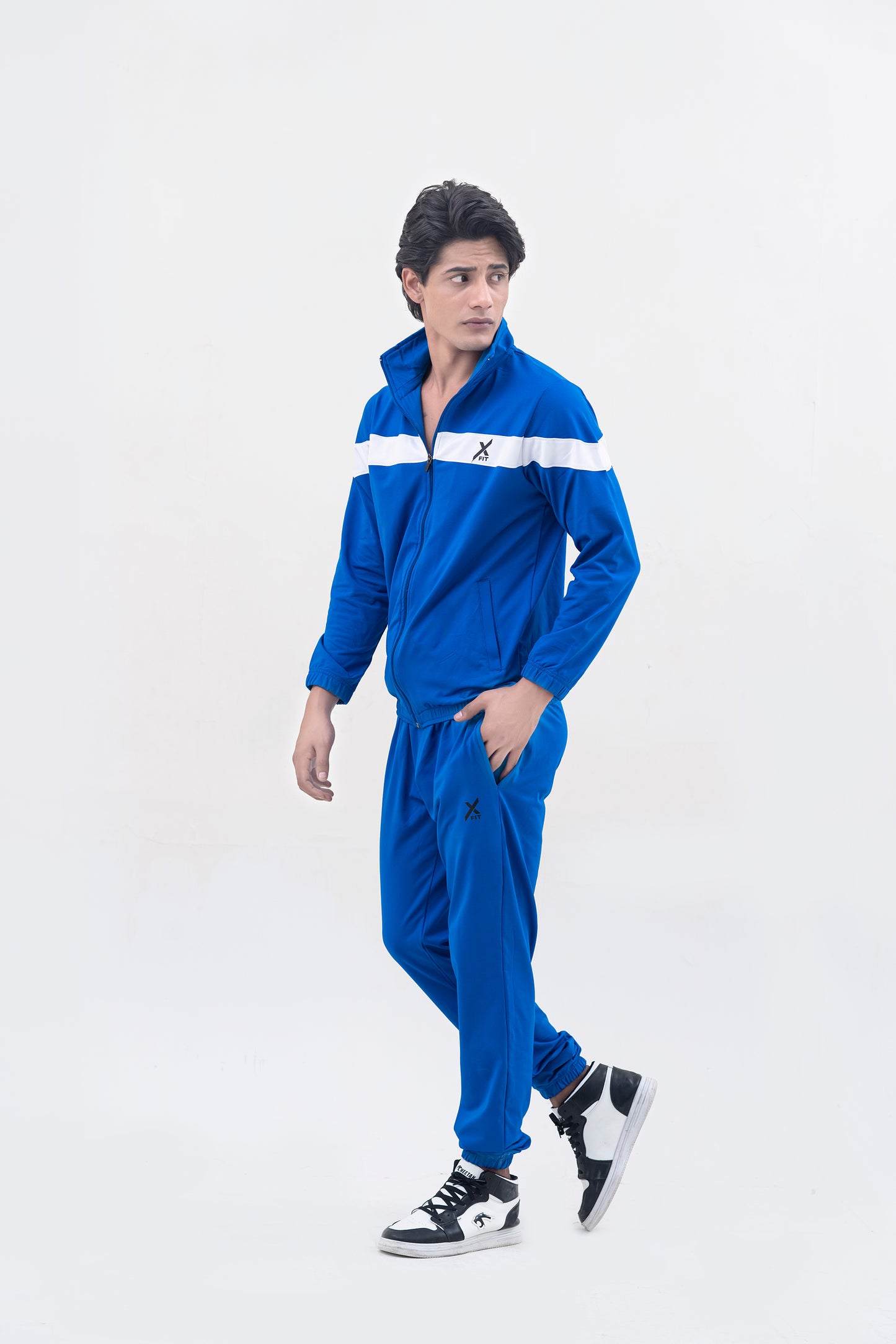 X-Fit  Panel Zipper Tracksuit For Men-2581-Royal Blue