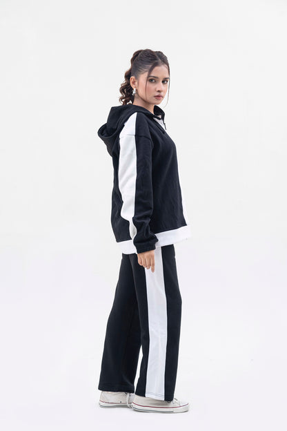 FX Quarter Zip Hood Tracksuit For Women-2583-Black White