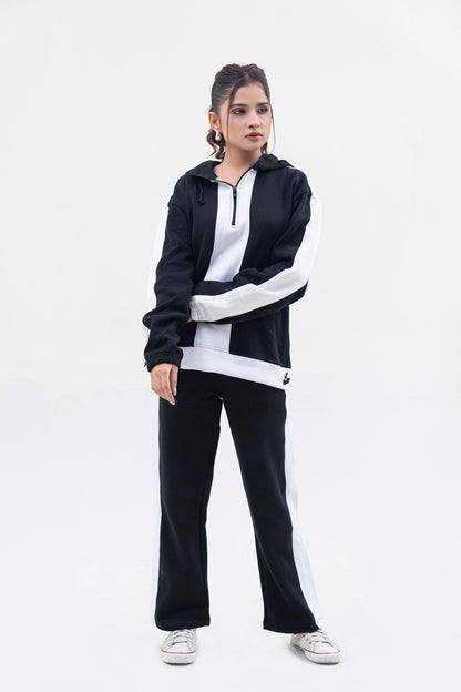 FX Quarter Zip Hood Tracksuit For Women-2583-Black White