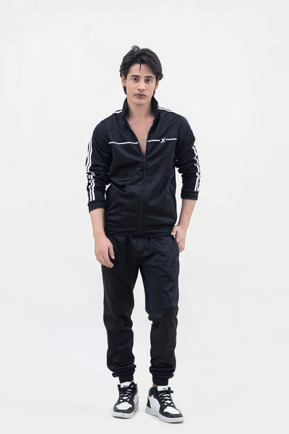 X-Fit White Stripes Full-Zip Tracksuit For Men-2585-Black