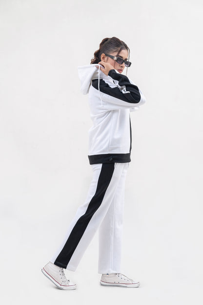 FX Quarter Zip Hood Tracksuit For Women-2583-White Black