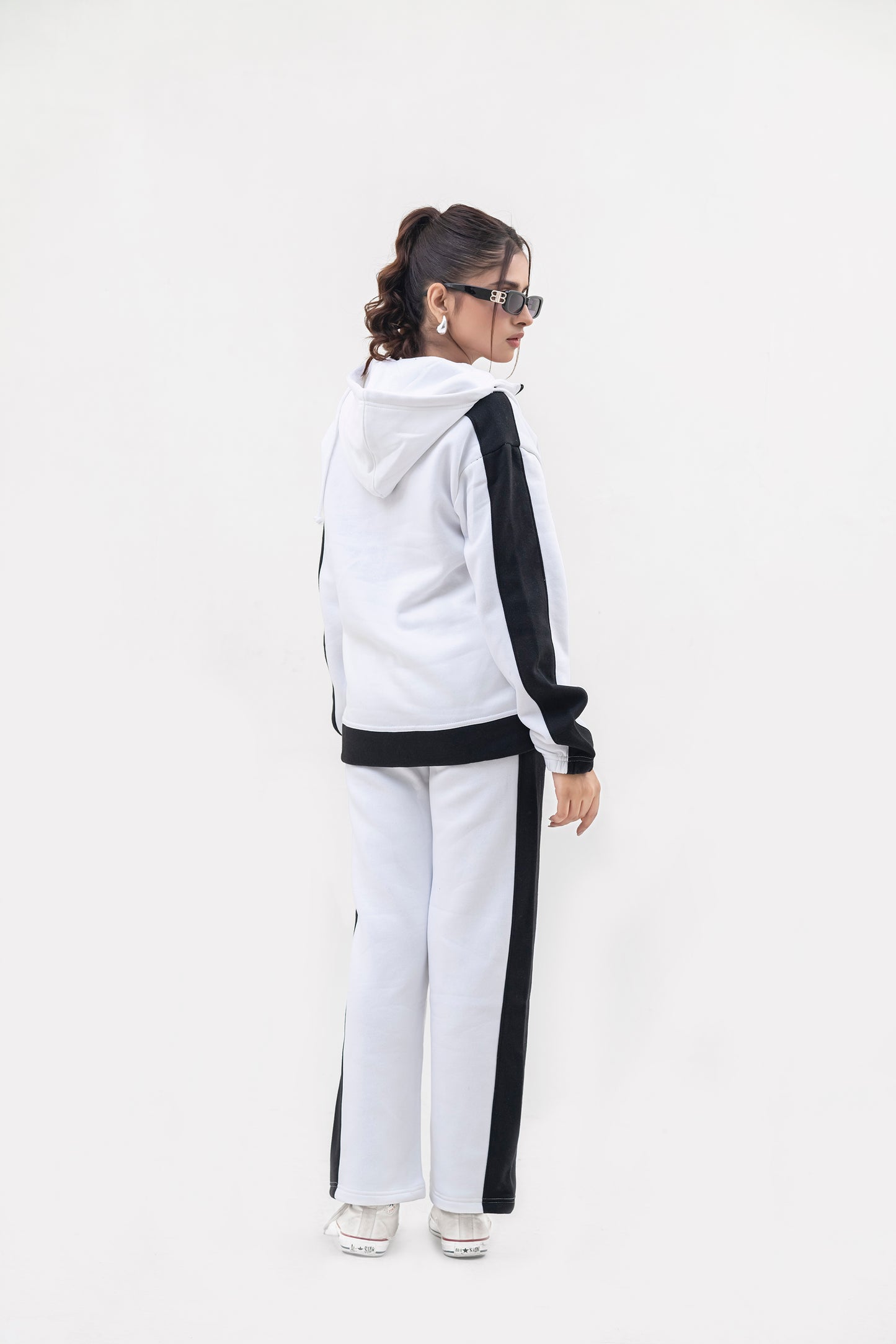 FX Quarter Zip Hood Tracksuit For Women-2583-White Black