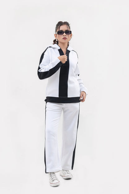 FX Quarter Zip Hood Tracksuit For Women-2583-White Black