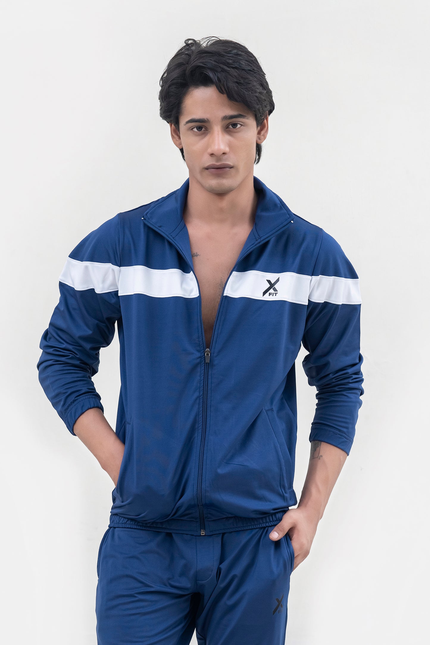 X-Fit  Panel Zipper Tracksuit For Men-2581-Navy