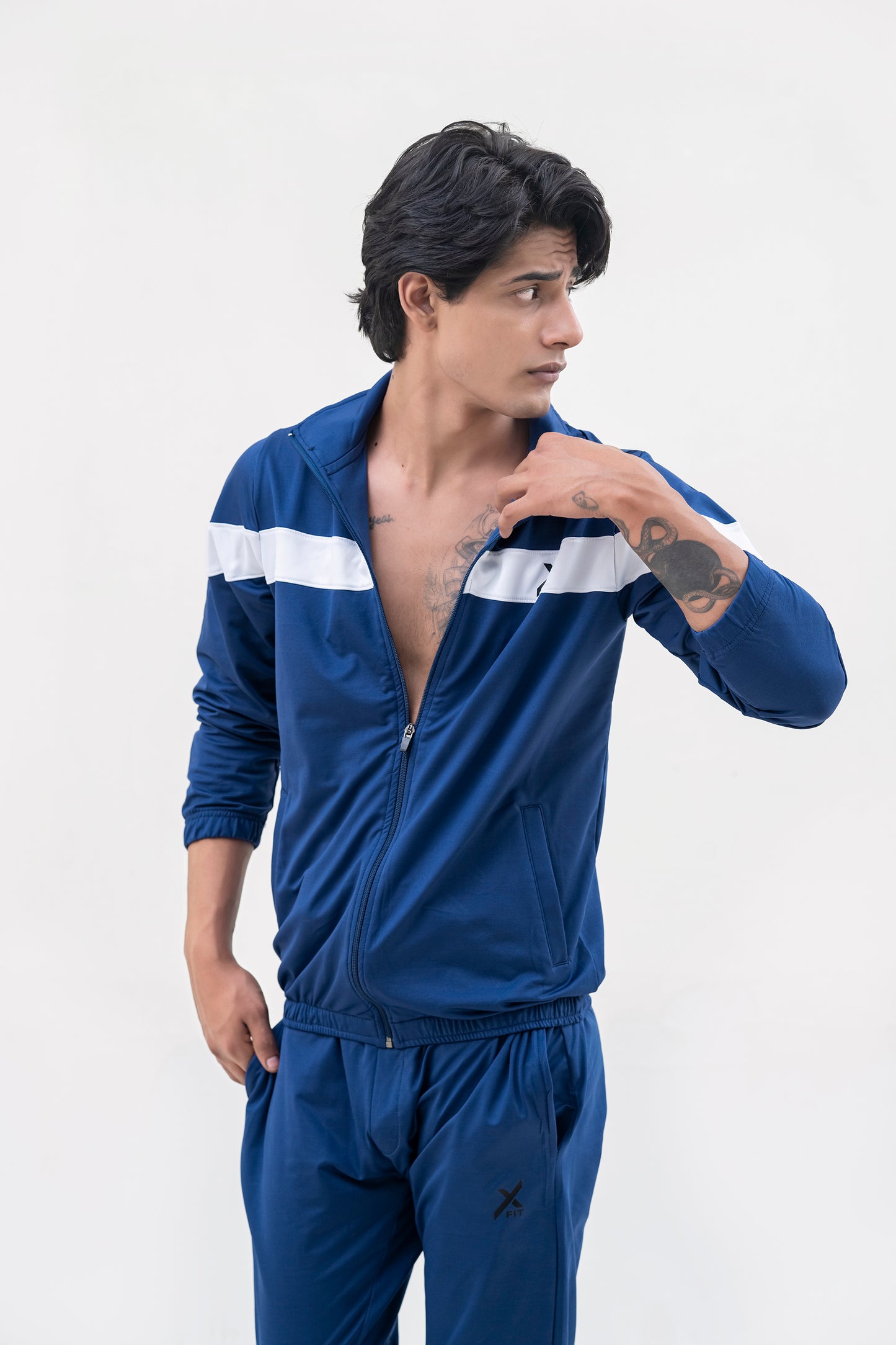 X-Fit  Panel Zipper Tracksuit For Men-2581-Navy