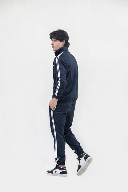 X-Fit White Stripes Full-Zip Tracksuit For Men-2585-Navy