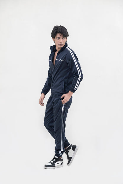 X-Fit White Stripes Full-Zip Tracksuit For Men-2585-Navy