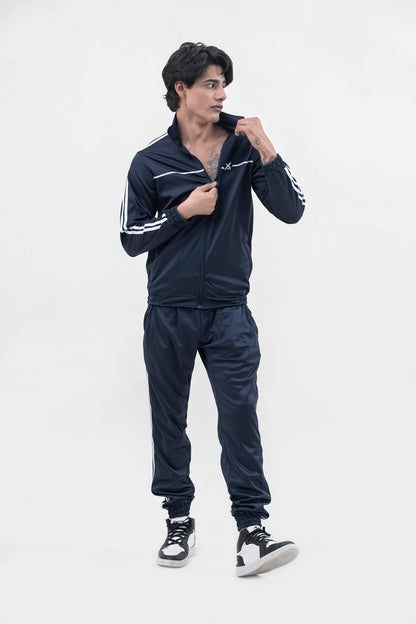 X-Fit White Stripes Full-Zip Tracksuit For Men-2585-Navy