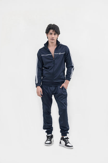 X-Fit White Stripes Full-Zip Tracksuit For Men-2585-Navy