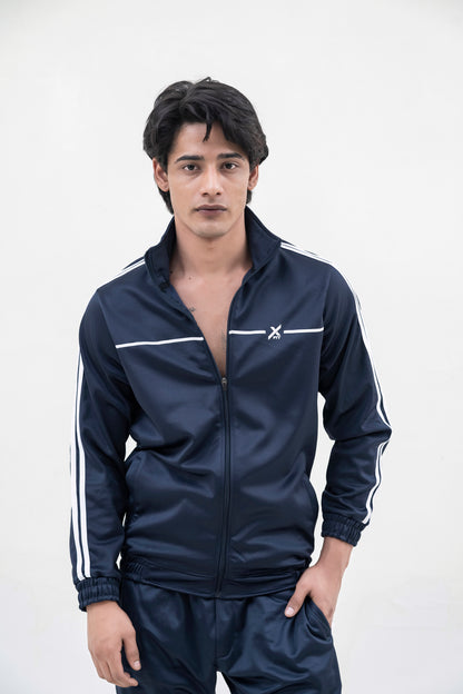 X-Fit White Stripes Full-Zip Tracksuit For Men-2585-Navy