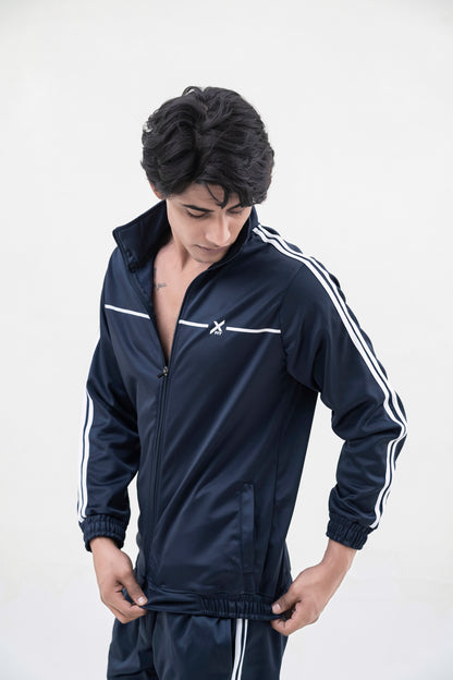 X-Fit White Stripes Full-Zip Tracksuit For Men-2585-Navy