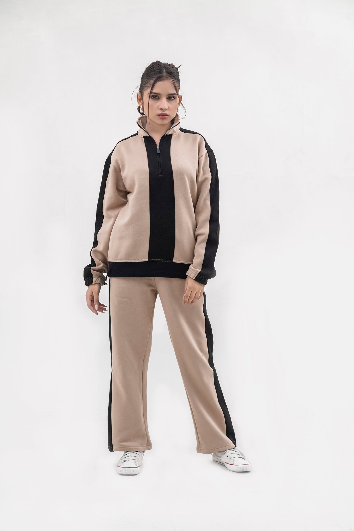 FX Quarter Zip Tracksuit For Women-2582-Beige