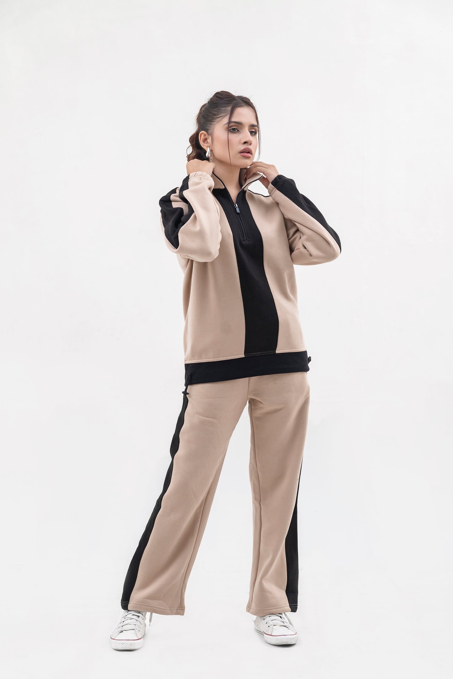 FX Quarter Zip Tracksuit For Women-2582-Beige