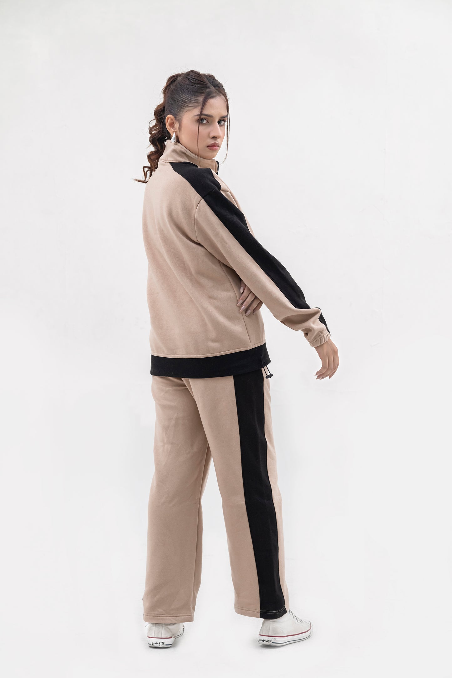 FX Quarter Zip Tracksuit For Women-2582-Beige