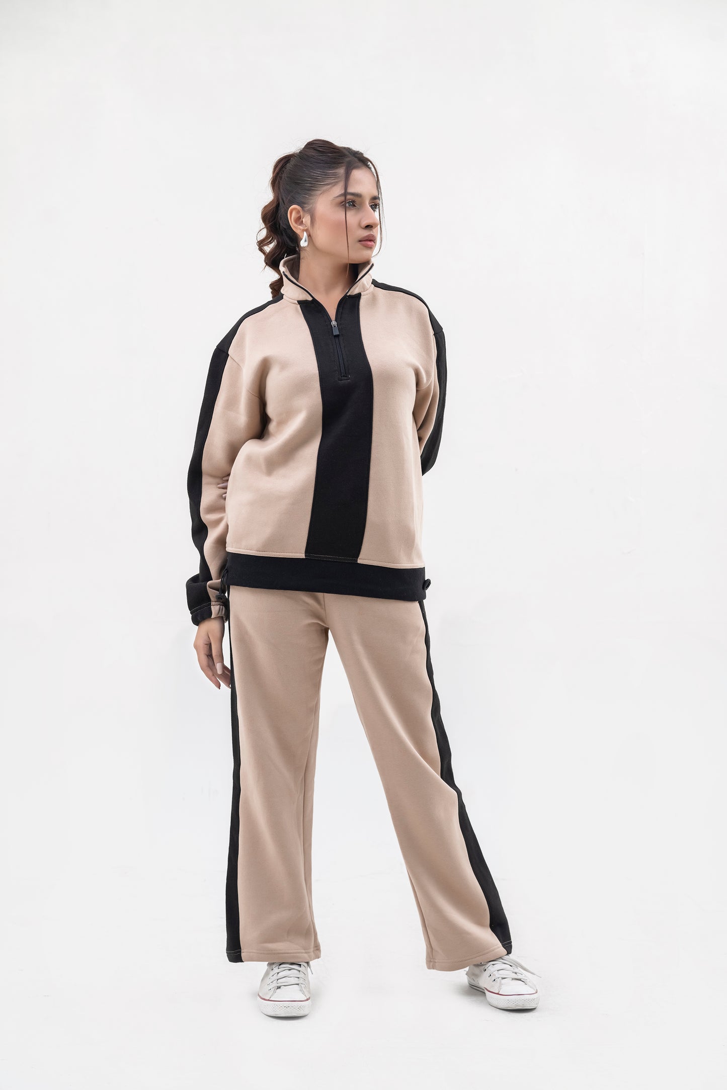 FX Quarter Zip Tracksuit For Women-2582-Beige