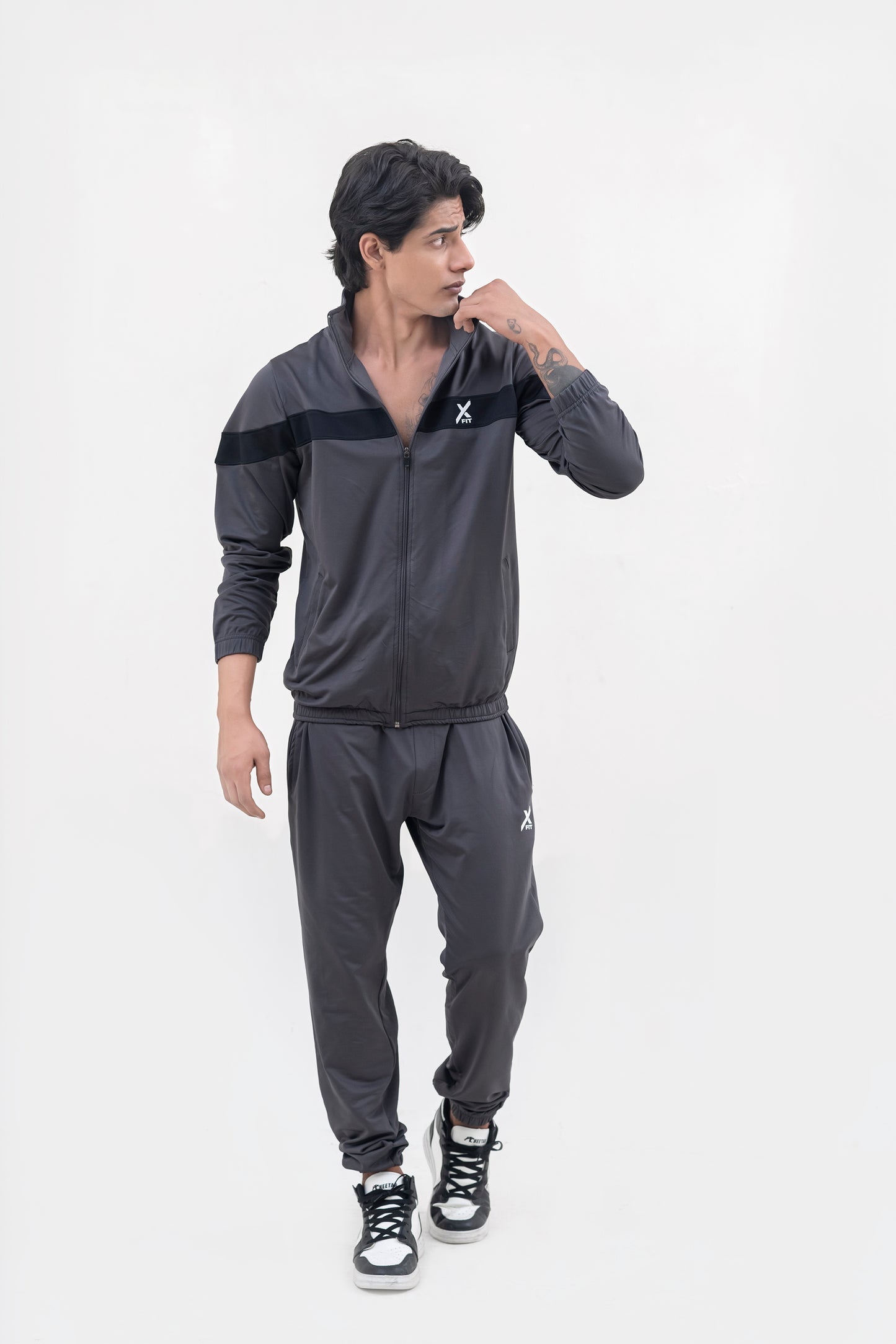 X-Fit  Panel Tracksuit For Men-2581-Anthracite