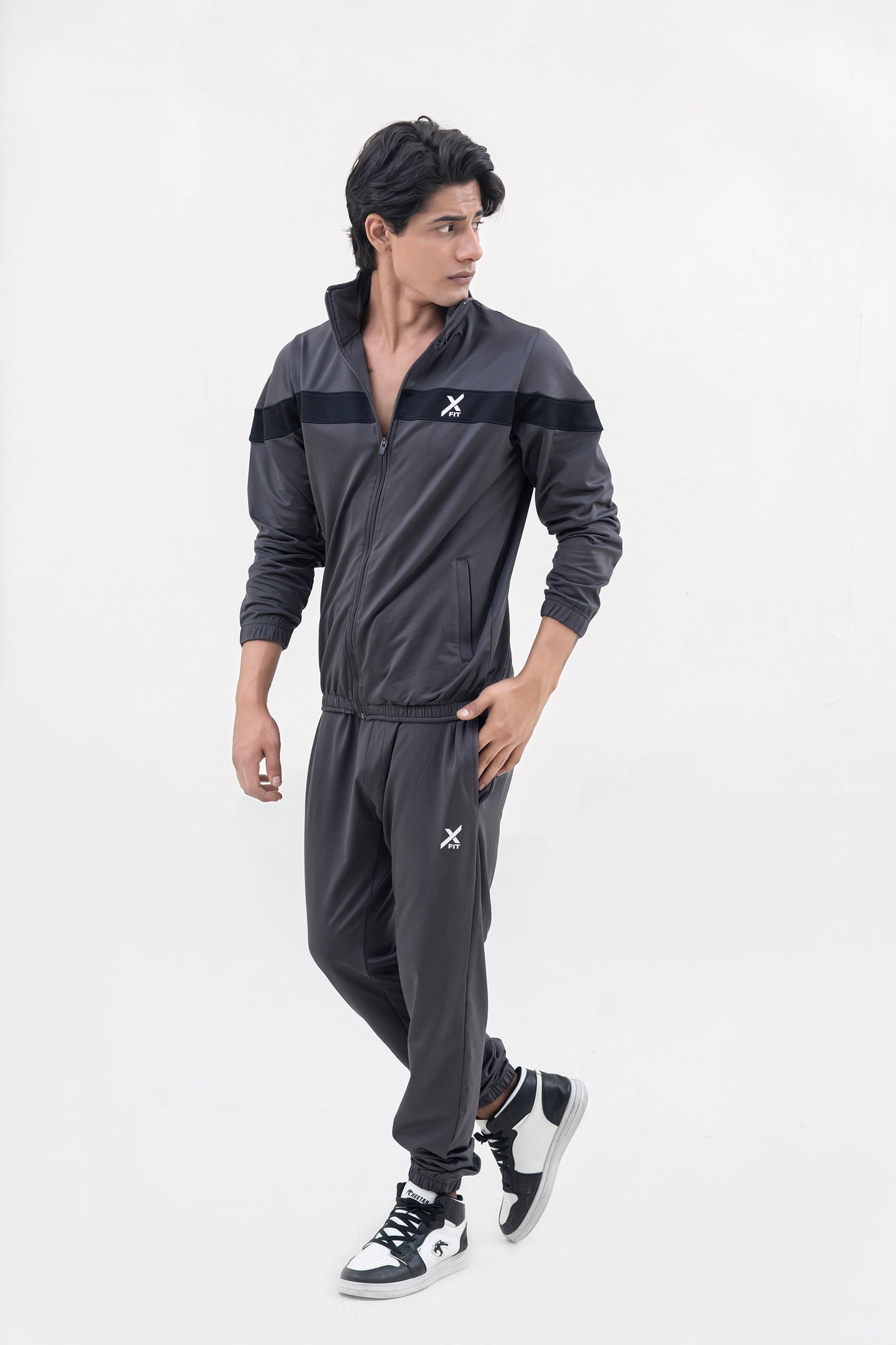 X-Fit  Panel Tracksuit For Men-2581-Anthracite