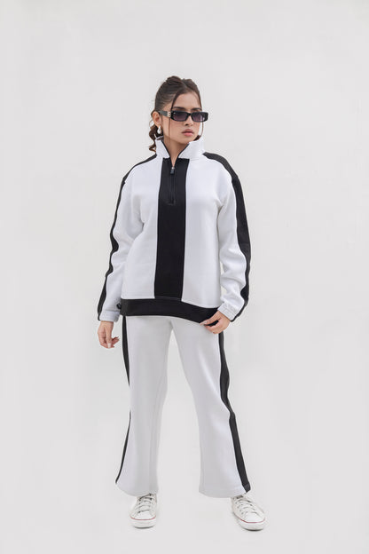 FX Quarter Zip Tracksuit For Women-2582-White